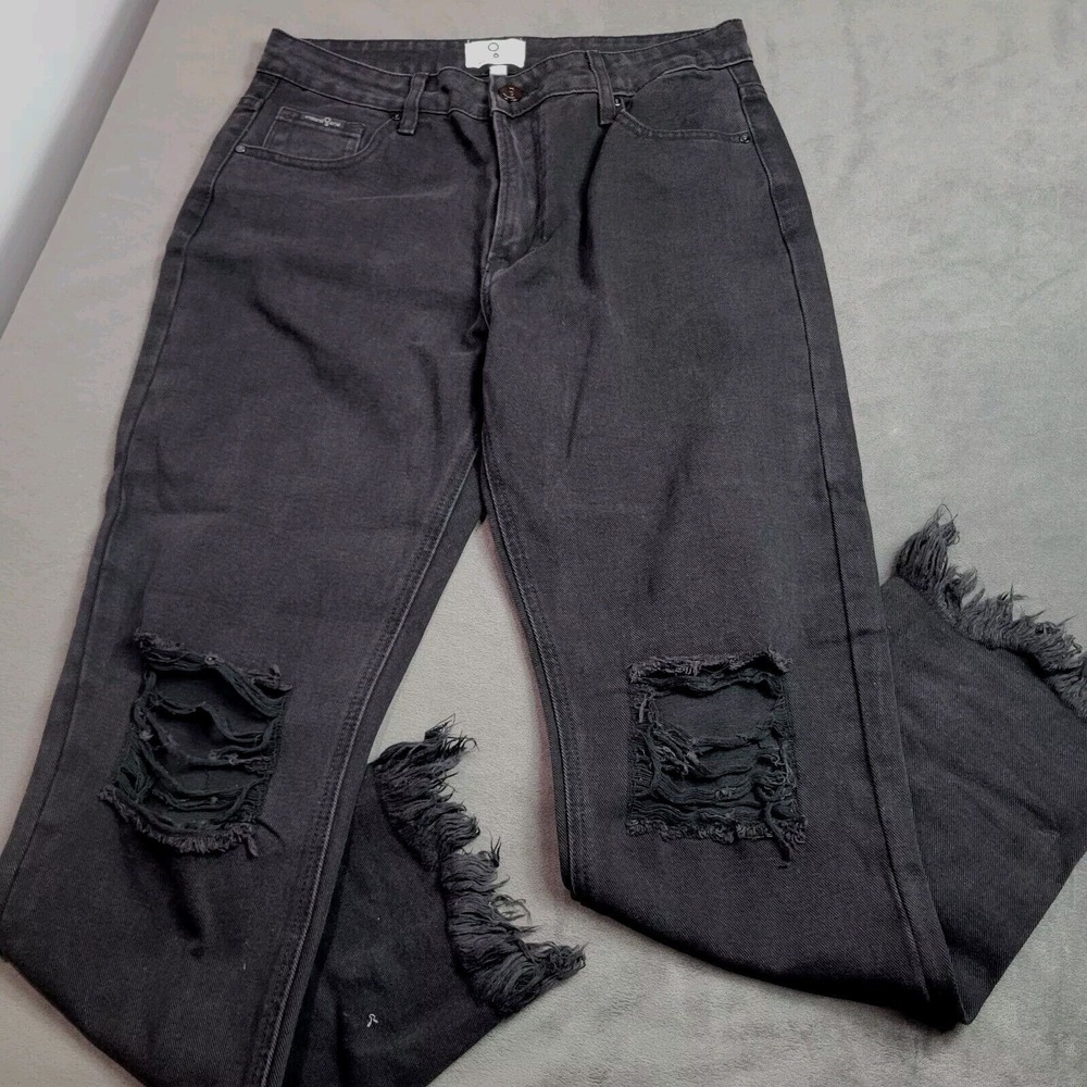 Design By Insane Gene Womens 28 Black Jeans Dark Wash Pockets Distressed Denim